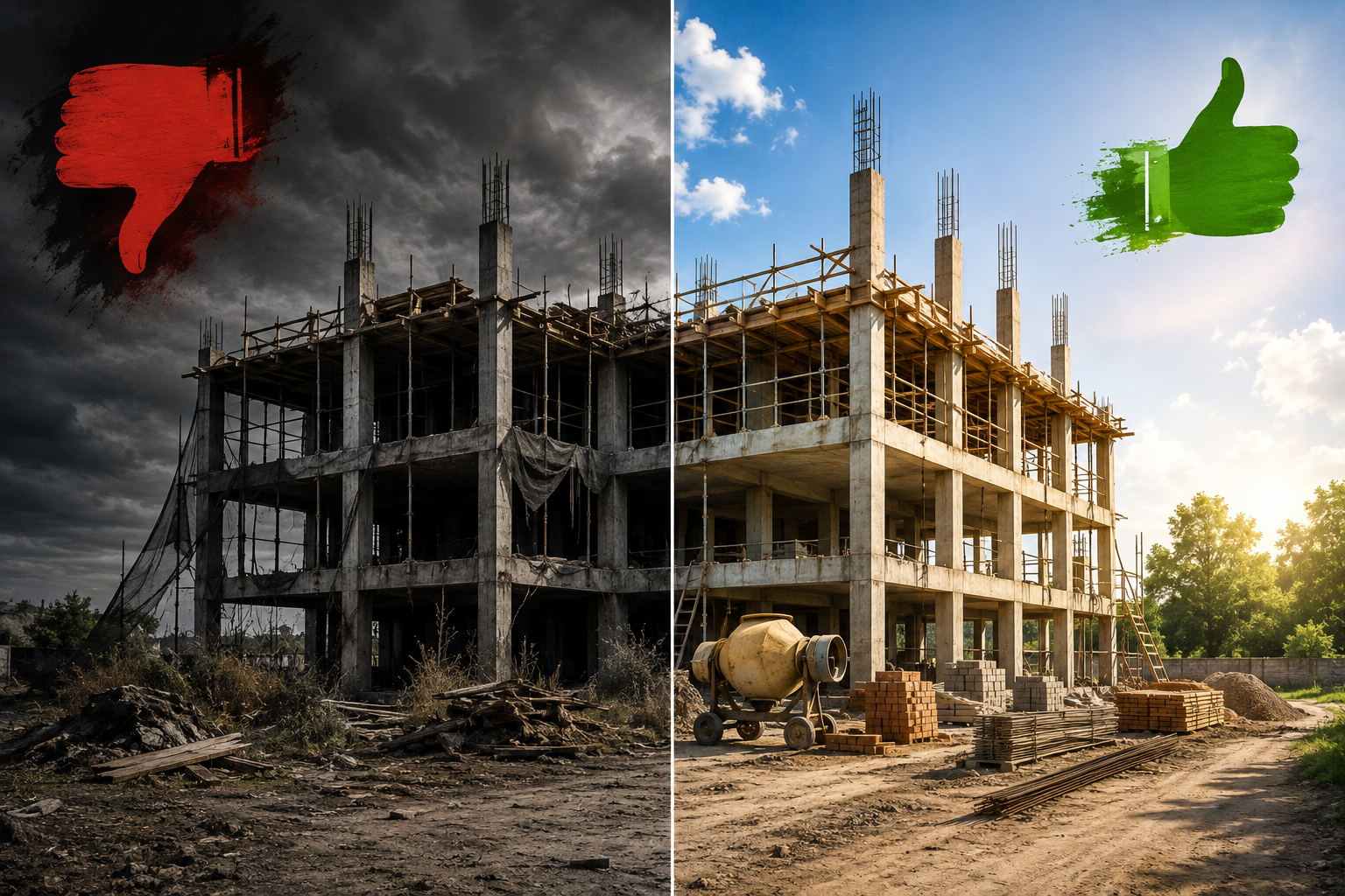 Comparación de obra: Inconclusa vs Comenzada